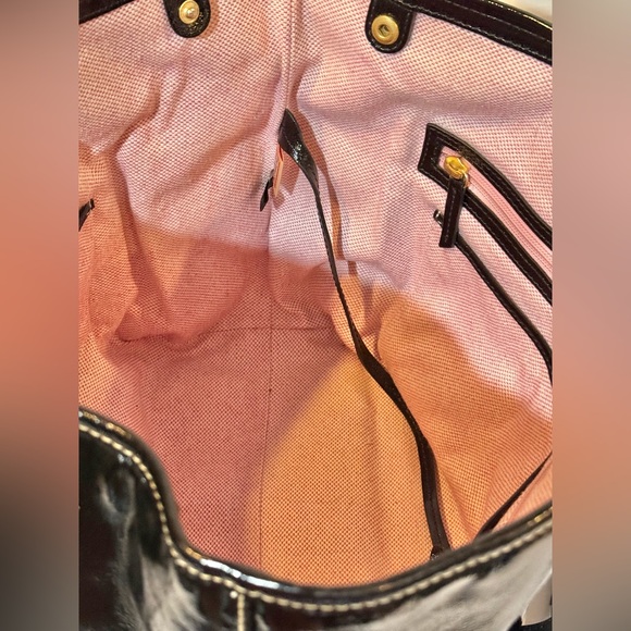 Dooney and Bourke Black Patent Leather Travel Tote Bag Used Good Condition - Picture 8 of 16